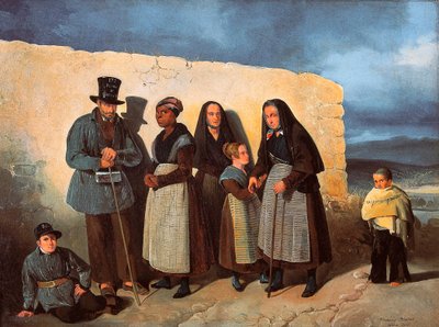 Die Armen des San Bernardino (Heiliger Bernhard) Hospizes in Madrid wärmen sich in der Sonne von Pharamond Blanchard