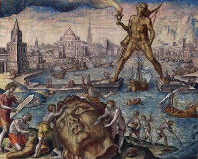 Die sieben Weltwunder: Der Koloss von Rhodos von Philip (after) Galle