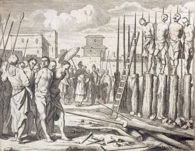Die Pfählung einiger Rebellen (Strafe: Massaker durch Pfählung) von Philip Baldaeus
