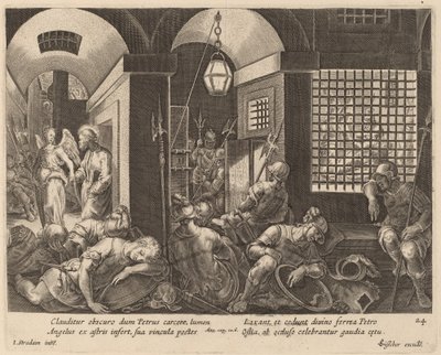 Der heilige Petrus wird von einem Engel aus dem Gefängnis befreit von Philip Galle after Jan van der Straet