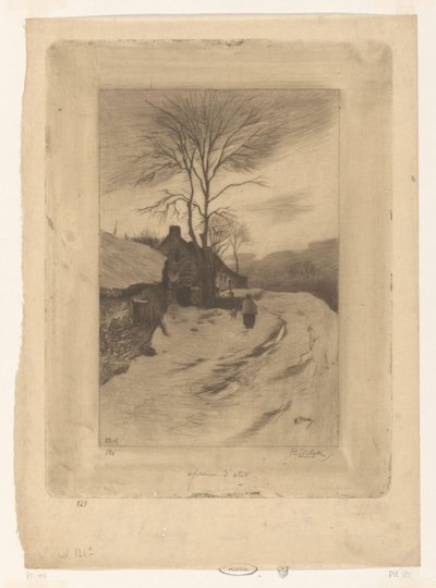 Bauernhöfe entlang einer Straße mit kahlen Bäumen von Philip Zilcken (signed by artist)