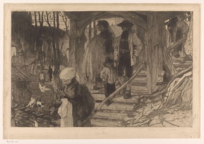 Bauern steigen eine Treppe hinunter (Baptême à Fribourg) von Philip Zilcken (signed by artist)