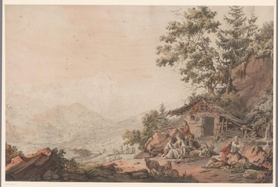 Familie bei einem Haus in den Bergen von Philipp Jacques Loutherbourg (I) (attributed to)