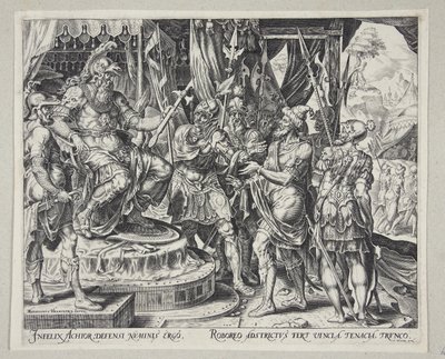Achior bittet Holofernes für die Israeliten von Philips Galle