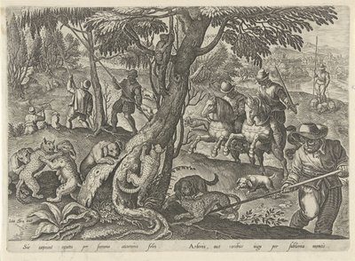 Jagd auf Wildkatzen
Jagdszenen (Serientitel)
In quibus omne genus venationis, aucupij, piscatusque (Serientitel) von Philips Galle