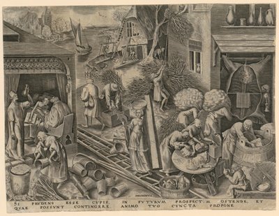 Klugheit (Prudentia), Blatt 5 der Folge "Die sieben Tugenden" von Philips Galle