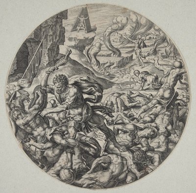 Samson erschlägt die Philister mit dem Kinnbacken eines Esels von Philips Galle
