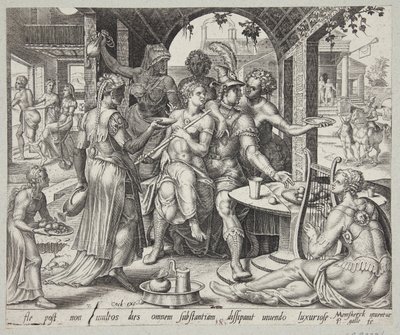 Der verlorene Sohn verschwendet sein Erbe mit Dirnen von Philips Galle