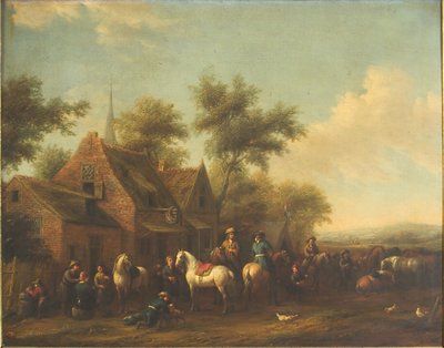 Landschaft mit Reitern, die vor einem Gasthaus rasten von Philips Wouwerman