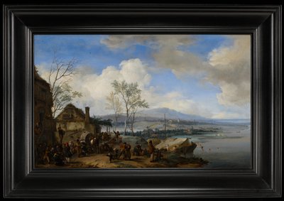 Fröhliche und ausgelassene Bauern in einem Gasthaus von Philips Wouwerman