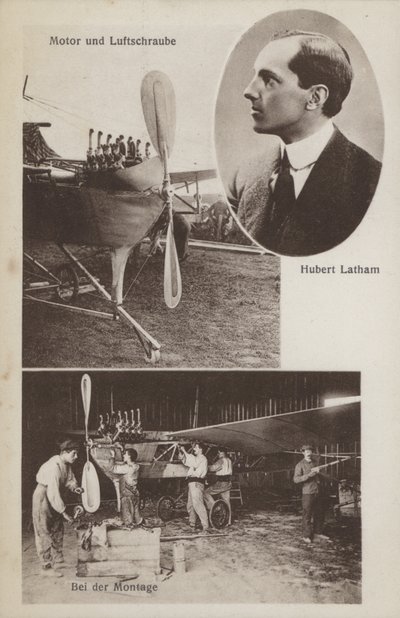 Der französische Flieger Hubert Latham und sein Flugzeug von Photographer German