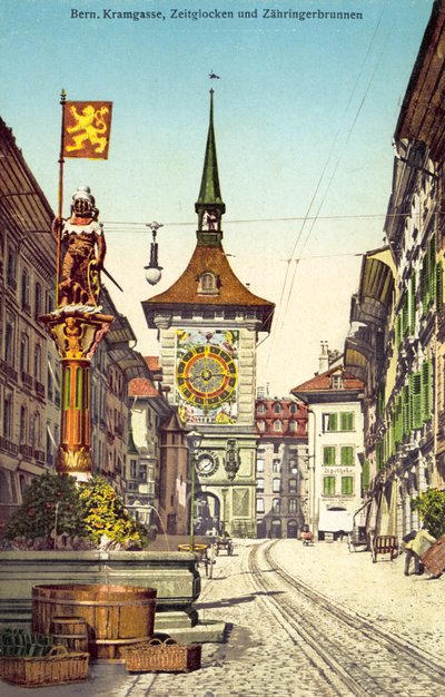 Der Zytglogge-Uhrturm und der Zähringerbrunnen, Kramgasse, Bern, Schweiz von Photographer Swiss