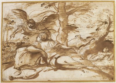 Der Engel erscheint Hagar in der Wüste (recto), um 1660 von Pier Francesco Mola