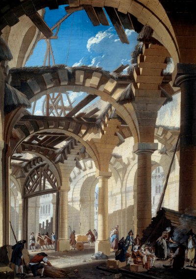 Bau der neuen Halle in Paris von Pierre Antoine Demachy