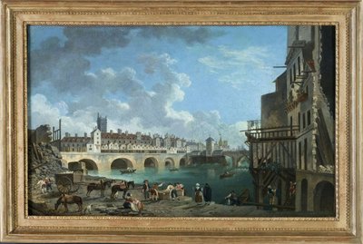Vue du quai de Gesvres zum Zeitpunkt des Abrisses der Häuser der Pont au Change, um 1788 von Pierre Antoine Demachy