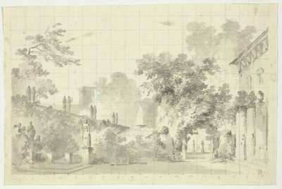 Blick auf den Park von Versailles: Statuen und ein Brunnen von Pierre Antoine Mongin