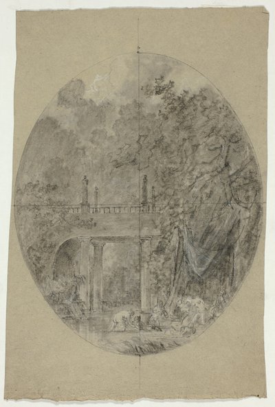 Blick auf den Park von Versailles: Frauen baden unter einer Brücke von Pierre Antoine Mongin