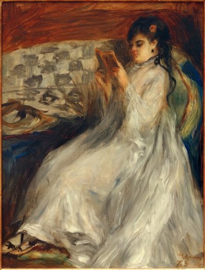 Junge lesende Frau in Weiß von Pierre Auguste Renoir