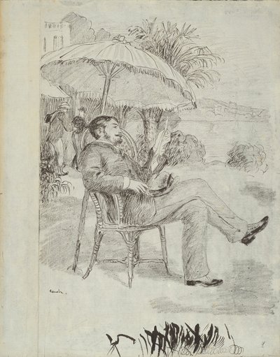 Auf der Terrasse eines Hotels in Bordighera: Der Maler Jean Martin überprüft seine Rechnung (Illustration für Edmond Renoirs „L’étiquette“) von Pierre Auguste Renoir
