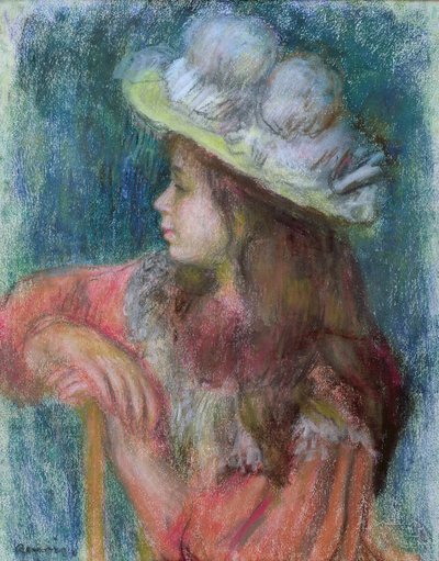 Sitzendes junges Mädchen mit weißem Hut, 1884 von Pierre Auguste Renoir