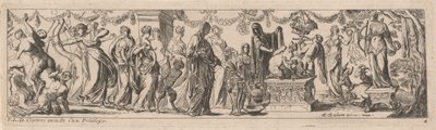 Weiblicher Satyr mit Kindern auf einem Altar von Pierre Brebiette
