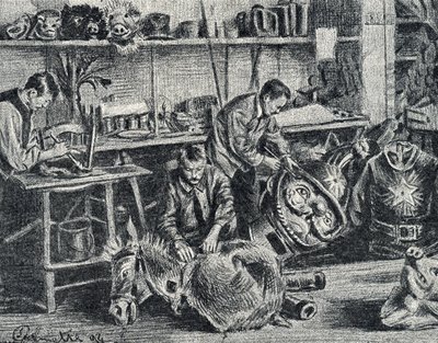 Werkstatt für Theater- und Showzubehörproduktion, Gravur von Pierre Calmette, Privatsammlung von Pierre Calmettes