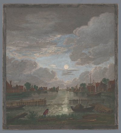 Ansicht eines Kanals in der Umgebung von Haarlem bei Mondlicht (Vue du canal proche de Haerlem) von Pierre François Basan