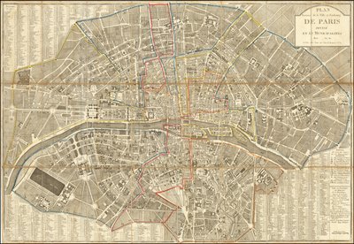 1802 Karte - Plan Routier de la Ville et Faubourg de Paris Divise en 12 Municipalities von Pierre Jean