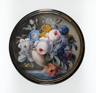 Schildpatt-Box mit einer Miniatur von Blumen in einer Steinvase auf einer Marmortafel, 1827 von Pierre Joseph Redouté