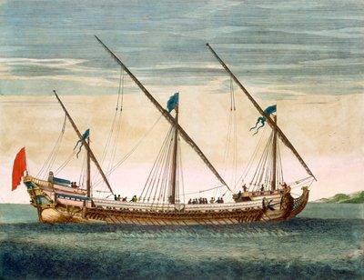 Eine dreimastige Galeasse unter Ruder, aus Le Neptune Francois, ca. 1693-1700 von Pierre Mortier