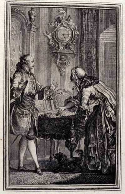 Le Gascon bestraft - in „Tales et nouvelles en vers“ von Jean La Fontaine. 1776. Illustration von P.P. Choffard von Pierre Philippe Choffard