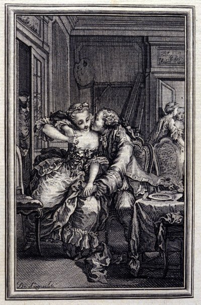 Les Remis - in „Erzählungen und neue Verse“ von Jean La Fontaine. 1776. Illustration von P.P. Choffard. von Pierre Philippe Choffard