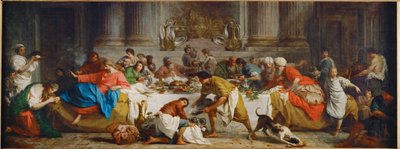 Das Mahl im Haus Simons. Martha gießt Öl über die Füße Christi und trocknet sie mit ihrem Haar von Pierre Subleyras