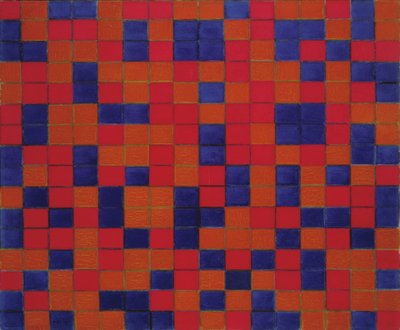 Komposition mit Gitter 8: Schachbrettkomposition mit dunklen Farben von Piet Mondrian