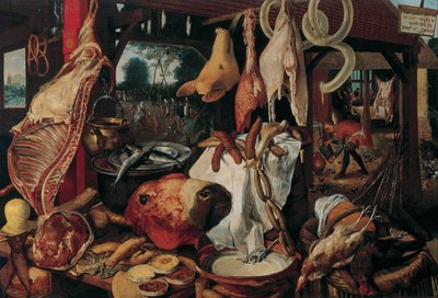 Stillleben mit Fleisch und der Heiligen Familie von Pieter Aertsen