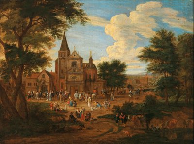 Belebter Marktplatz in einer Stadt von Pieter Bout