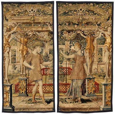 Vertumnus und Pomona: Vertumnus verwandelt in einen Bauern, um 1550 von Pieter Coecke van Aelst