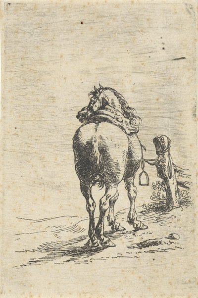 Gesatteltes Pferd an einem Pfahl von Pieter Cornelisz. Verbeeck