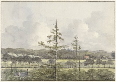 Blick auf Wiesen mit Bauernhöfen von Pieter Ernst Hendrik Praetorius