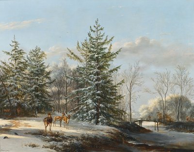 Winterlandschaft mit Damhirschen von Pieter Gerardus van Os