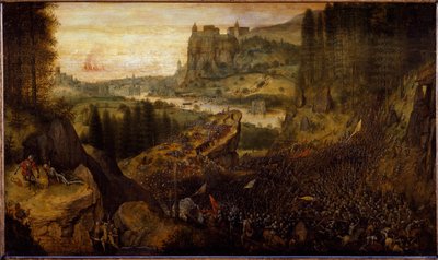 Schlacht zwischen Philistern und Israeliten: Saul und sein Knappe stürzen sich auf ihr Schwert von Pieter Bruegel the Elder