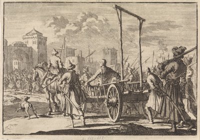 Ankunft von Stepan Razin und seinem Bruder Frol in einem Eisenkäfig in Moskau, 1671, 1698 von Pieter Van der Aa