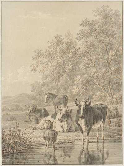 Landschaft mit Vieh am Wasser von Pieter de Goeje