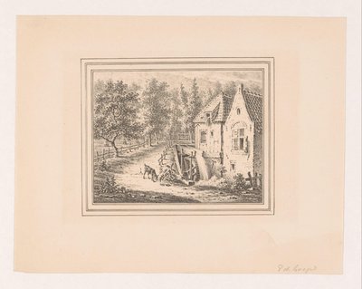 Landschaft mit Wassermühle und einer ziehenden Ziege an einem Seil von Pieter de Goeje