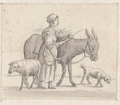 Frau mit Esel, Schaf und Hund von Pieter de Goeje