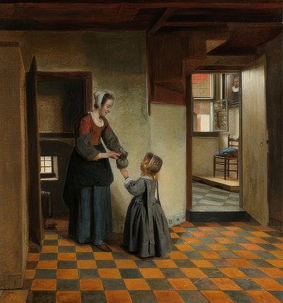 Frau mit einem Kind in einer Speisekammer, um 1656-60 von Pieter de Hooch