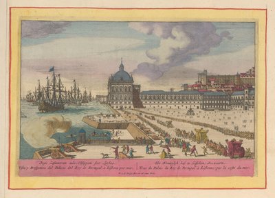 Ansicht des Königlichen Palastes in Lissabon und des Vorplatzes mit Menschen von Pieter van den Berge