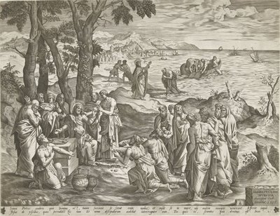 Wunderbarer Fischfang und wunderbare Speisung von Pieter van der Heyden