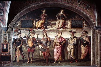 Stärke und Mäßigung mit sechs antiken Helden von Pietro Perugino