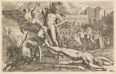 Achilleus schleift Hektors Leichnam um die Mauern von Troja von Pietro Testa